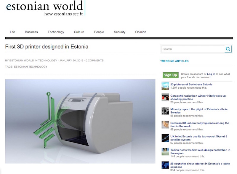 First 3D printer designed in Estonia 